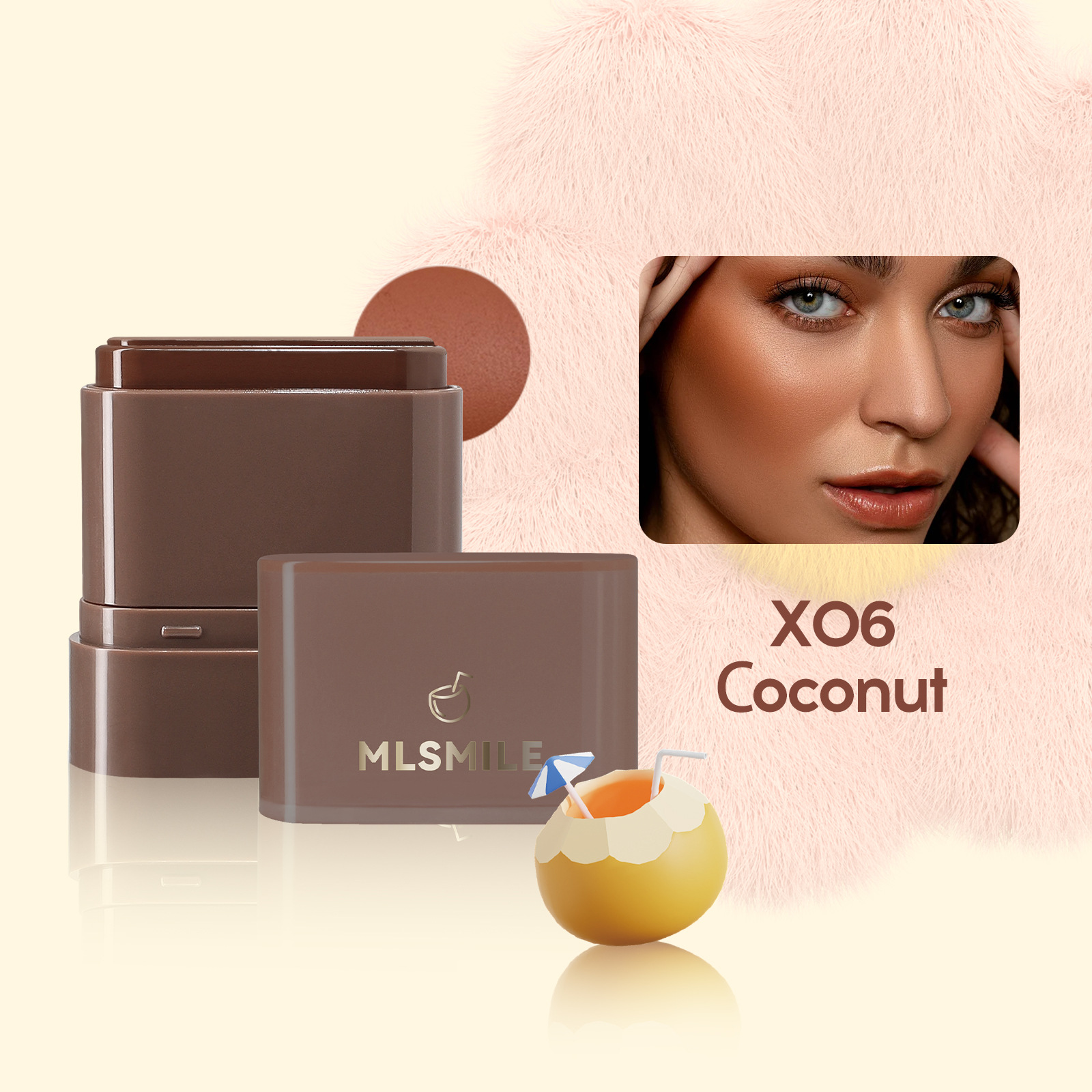 New powder blusher cream, natural and moisturizing, lip and cheek dual-purpose, high-gloss contouring stick, rotating application, powder blusher