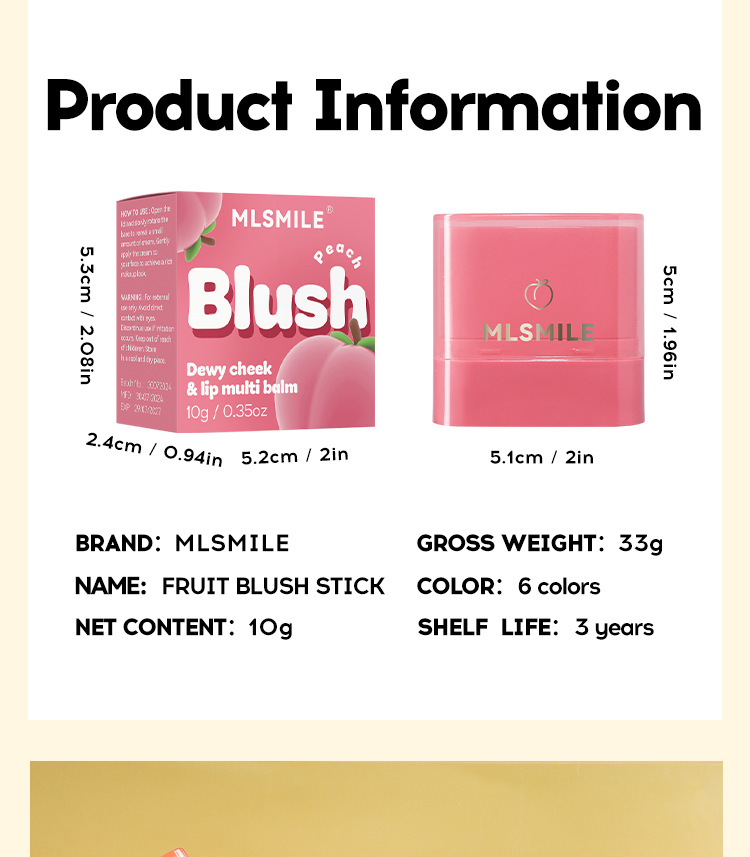 New powder blusher cream, natural and moisturizing, lip and cheek dual-purpose, high-gloss contouring stick, rotating application, powder blusher