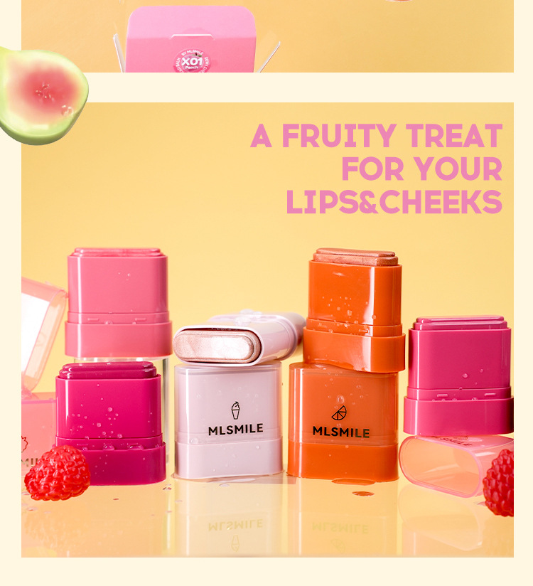 New powder blusher cream, natural and moisturizing, lip and cheek dual-purpose, high-gloss contouring stick, rotating application, powder blusher