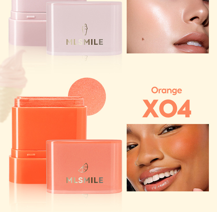 New powder blusher cream, natural and moisturizing, lip and cheek dual-purpose, high-gloss contouring stick, rotating application, powder blusher