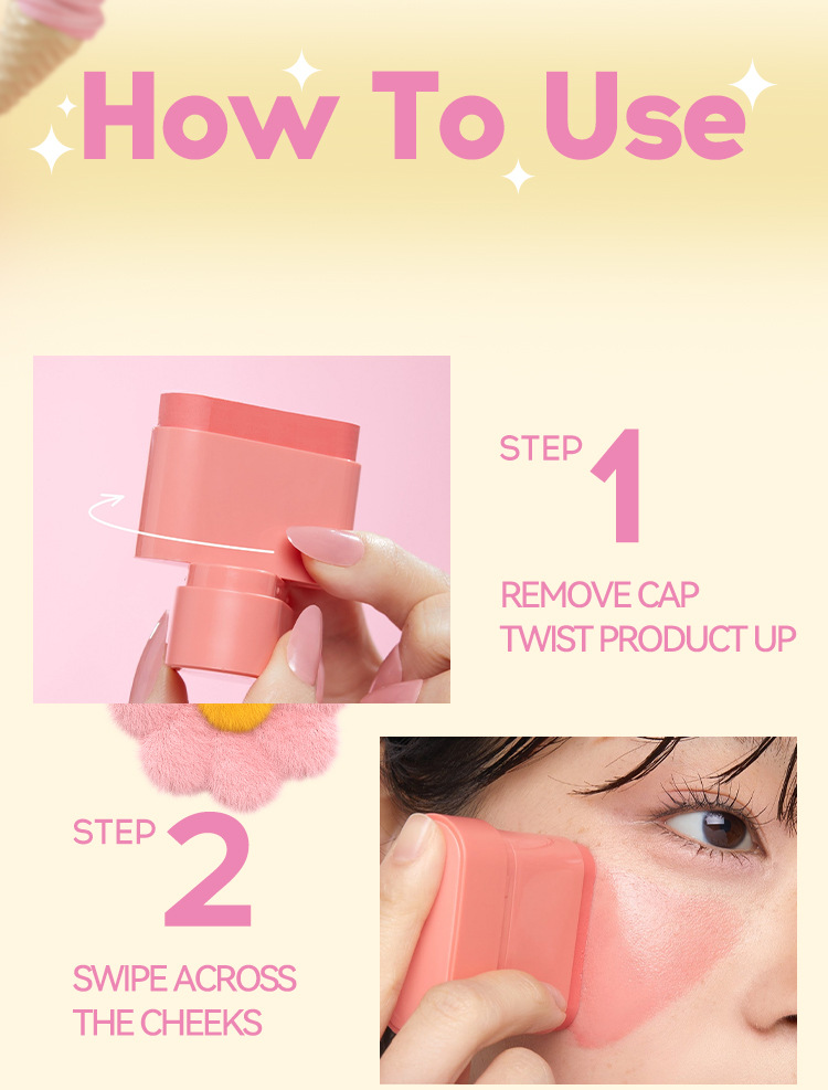New powder blusher cream, natural and moisturizing, lip and cheek dual-purpose, high-gloss contouring stick, rotating application, powder blusher