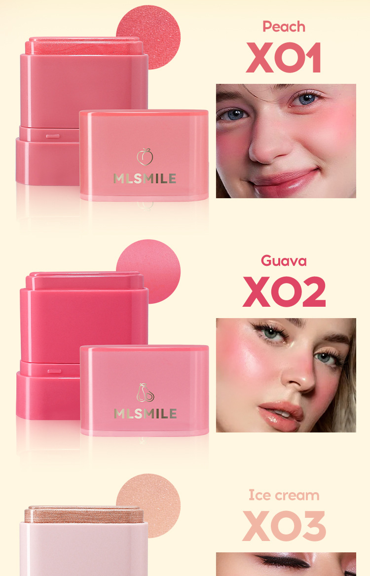 New powder blusher cream, natural and moisturizing, lip and cheek dual-purpose, high-gloss contouring stick, rotating application, powder blusher