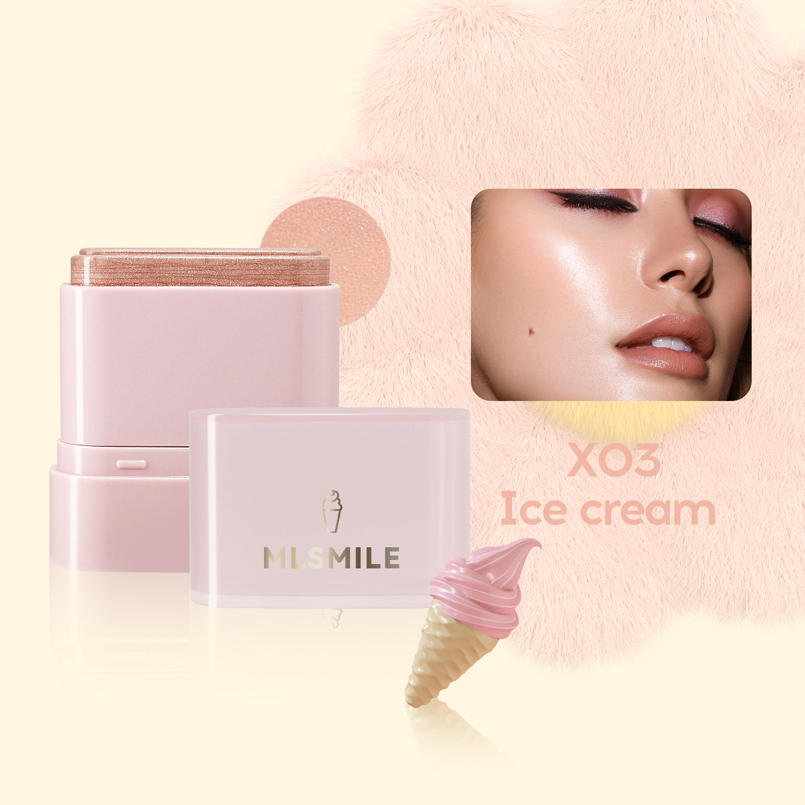 New powder blusher cream, natural and moisturizing, lip and cheek dual-purpose, high-gloss contouring stick, rotating application, powder blusher