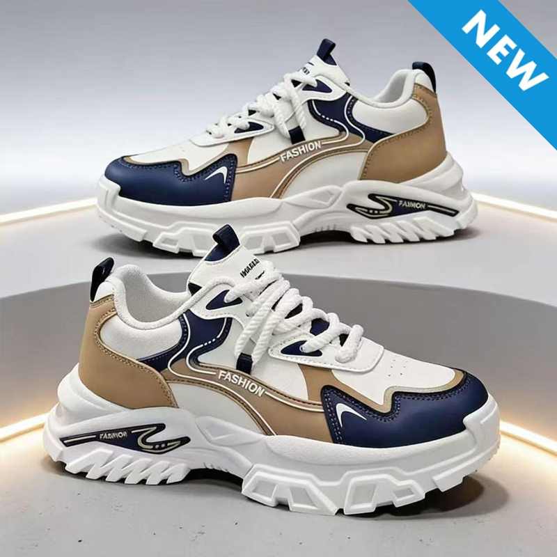 Baldur size 41-44 Men's artificial PU thick soles shoes sports shoes Boys Athletic running shoes students fashion sneakers walking white+coffee shoes