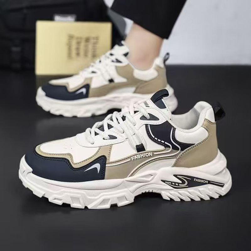 Baldur size 41-44 Men's artificial PU thick soles shoes sports shoes Boys Athletic running shoes students fashion sneakers walking white+coffee shoes