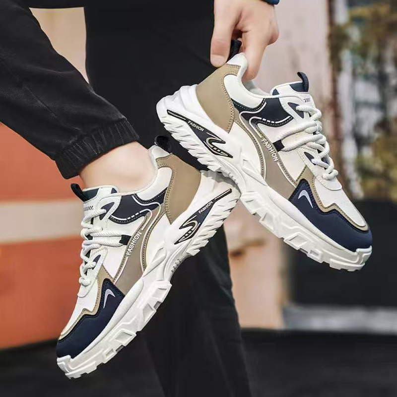 Baldur size 41-44 Men's artificial PU thick soles shoes sports shoes Boys Athletic running shoes students fashion sneakers walking white+coffee shoes