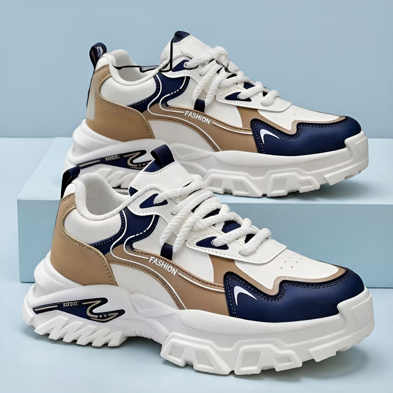Baldur size 41-44 Men's artificial PU thick soles shoes sports shoes Boys Athletic running shoes students fashion sneakers walking white+coffee shoes