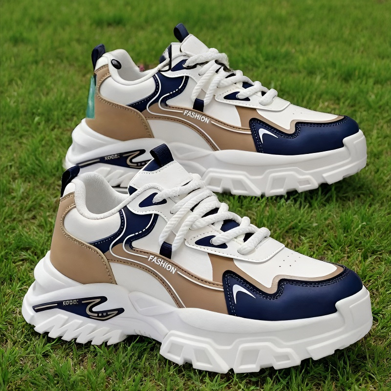 Baldur size 41-44 Men's artificial PU thick soles shoes sports shoes Boys Athletic running shoes students fashion sneakers walking white+coffee shoes
