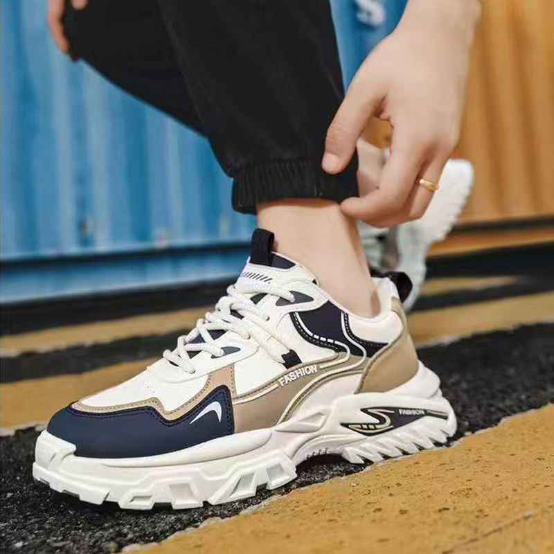 Baldur size 41-44 Men's artificial PU thick soles shoes sports shoes Boys Athletic running shoes students fashion sneakers walking white+coffee shoes