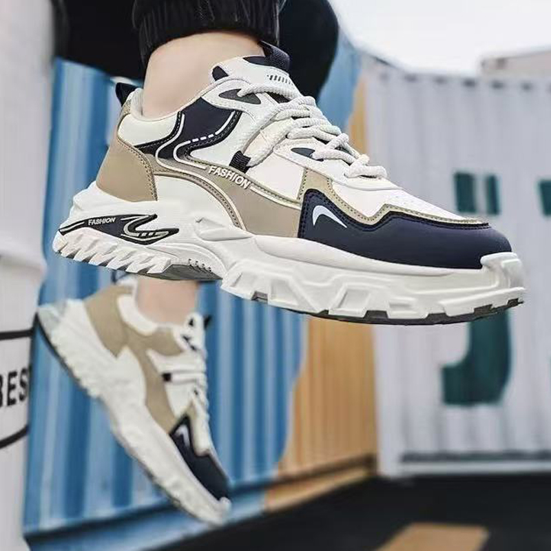 Baldur size 41-44 Men's artificial PU thick soles shoes sports shoes Boys Athletic running shoes students fashion sneakers walking white+coffee shoes