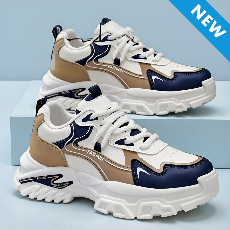 Baldur size 41-44 Men's artificial PU thick soles shoes sports shoes Boys Athletic running shoes students fashion sneakers walking white+coffee shoes