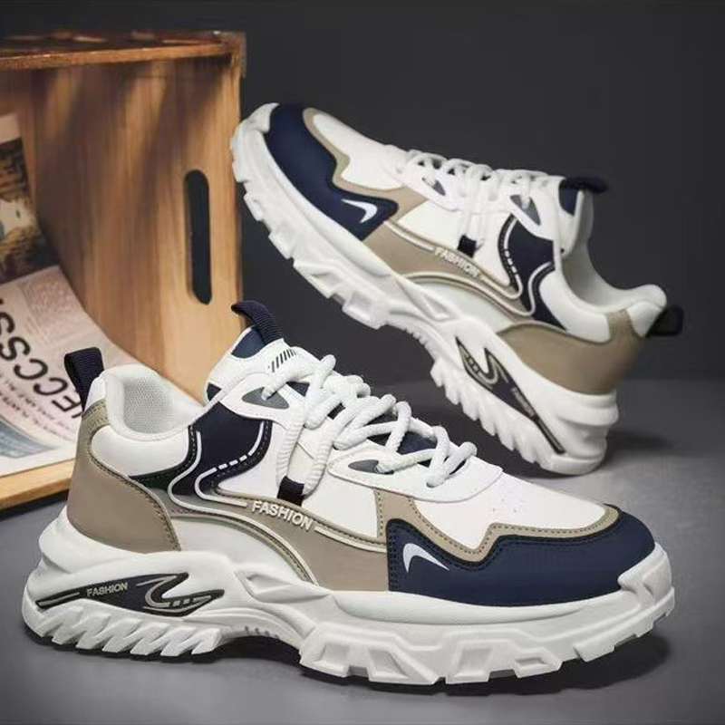 Baldur size 41-44 Men's artificial PU thick soles shoes sports shoes Boys Athletic running shoes students fashion sneakers walking white+coffee shoes