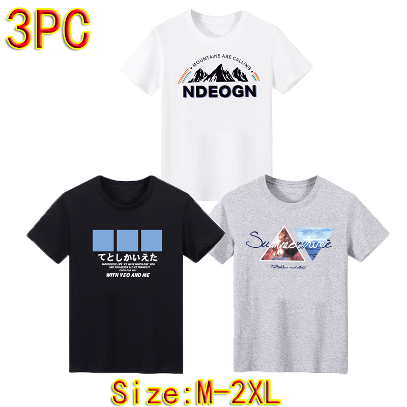 Baldur Size M -2XL 3PC men's short sleeve T-shirts boys summer casual printed clothes younger round neck T-shirts youth students half sleeve slim T-shirt men's wear
