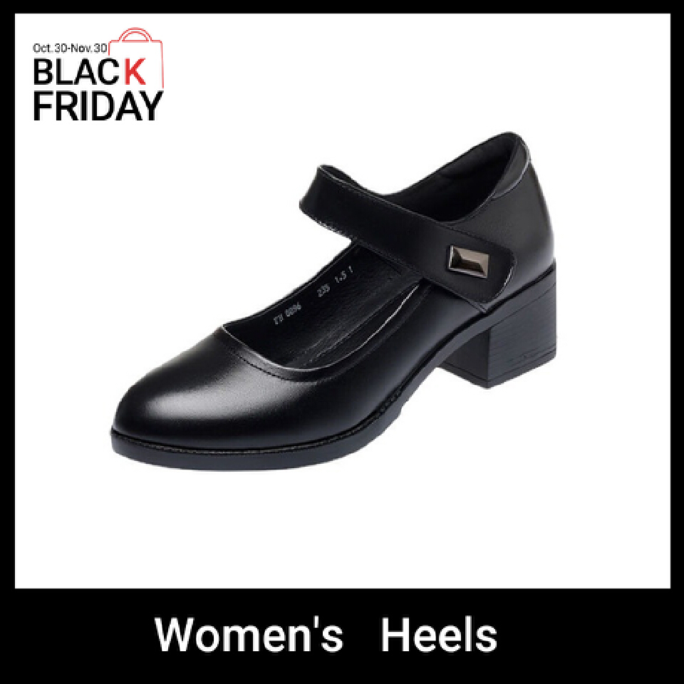 Baldur Women's PU artificial leather work shoes black professional heels ladies single shoes girls' chunky soft soled work Shoes Women's Mid-heels Mom black Shoes