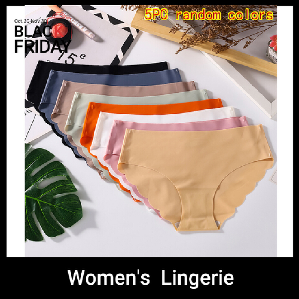 Baldur 5PC colors random women's seamless ice silk panties quick drying underwear ladies cotton crotch comfy invisible briefs soft thin light briefs students lingerie