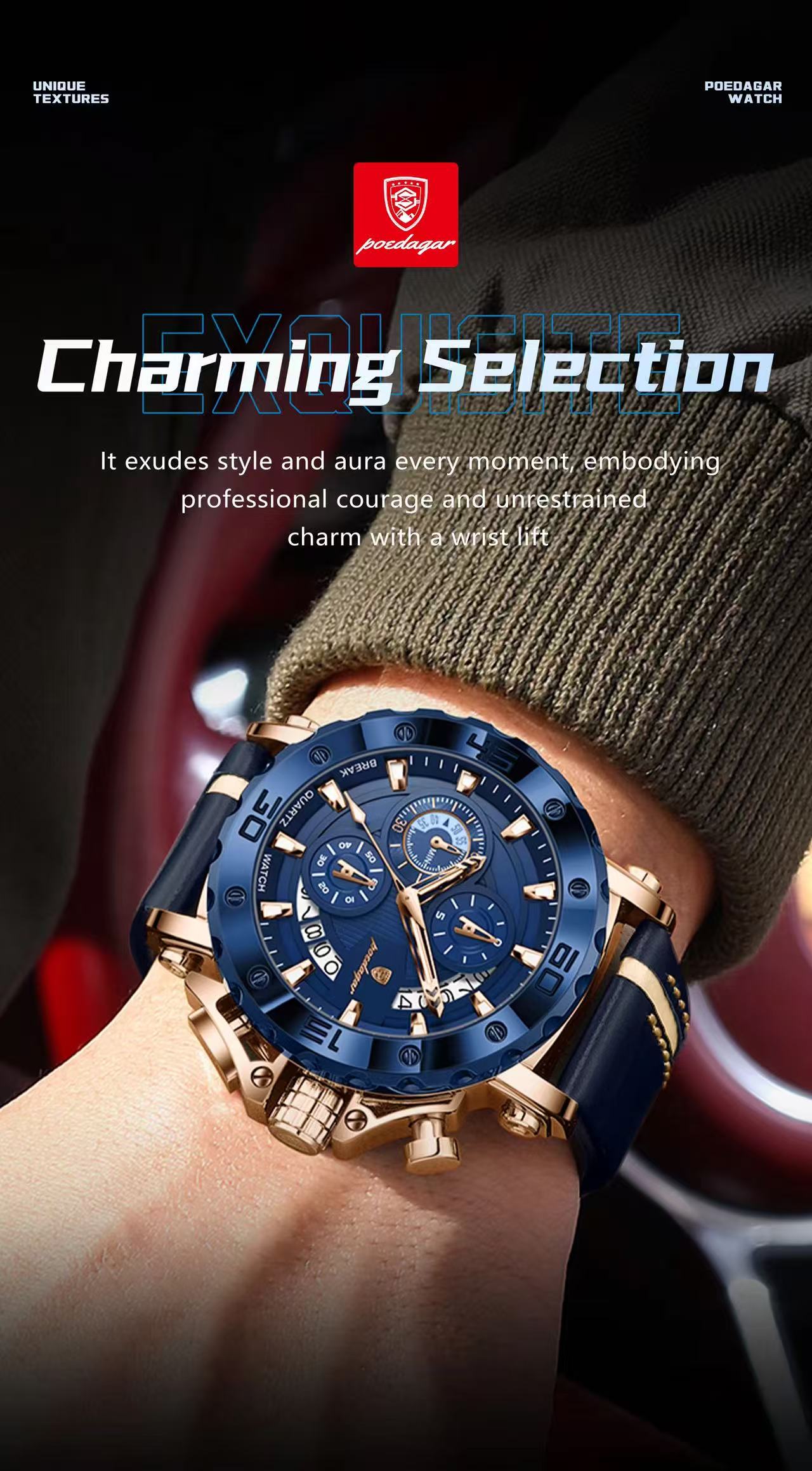 POEDAGAR 892 Wholesale Rose Gold and Black Watch Luminous Hands Waterproof Leather Band Date Display Watches for Men Reloj
