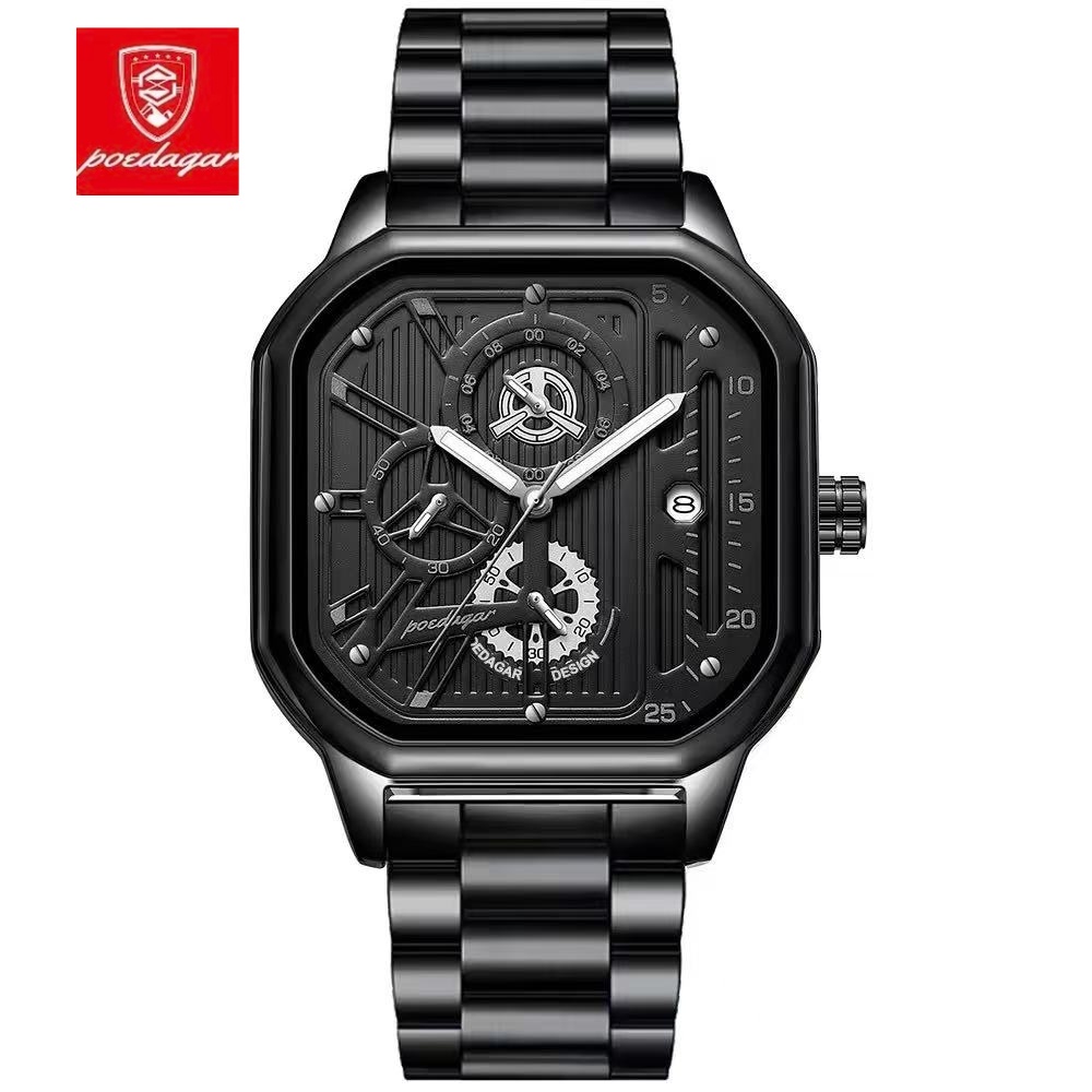 Top  POEDAGAR Watches for Men 628 Quartz Man Wristwatch Waterproof Not-Chronograph Leather Band Fashion Men Dual Time Watch