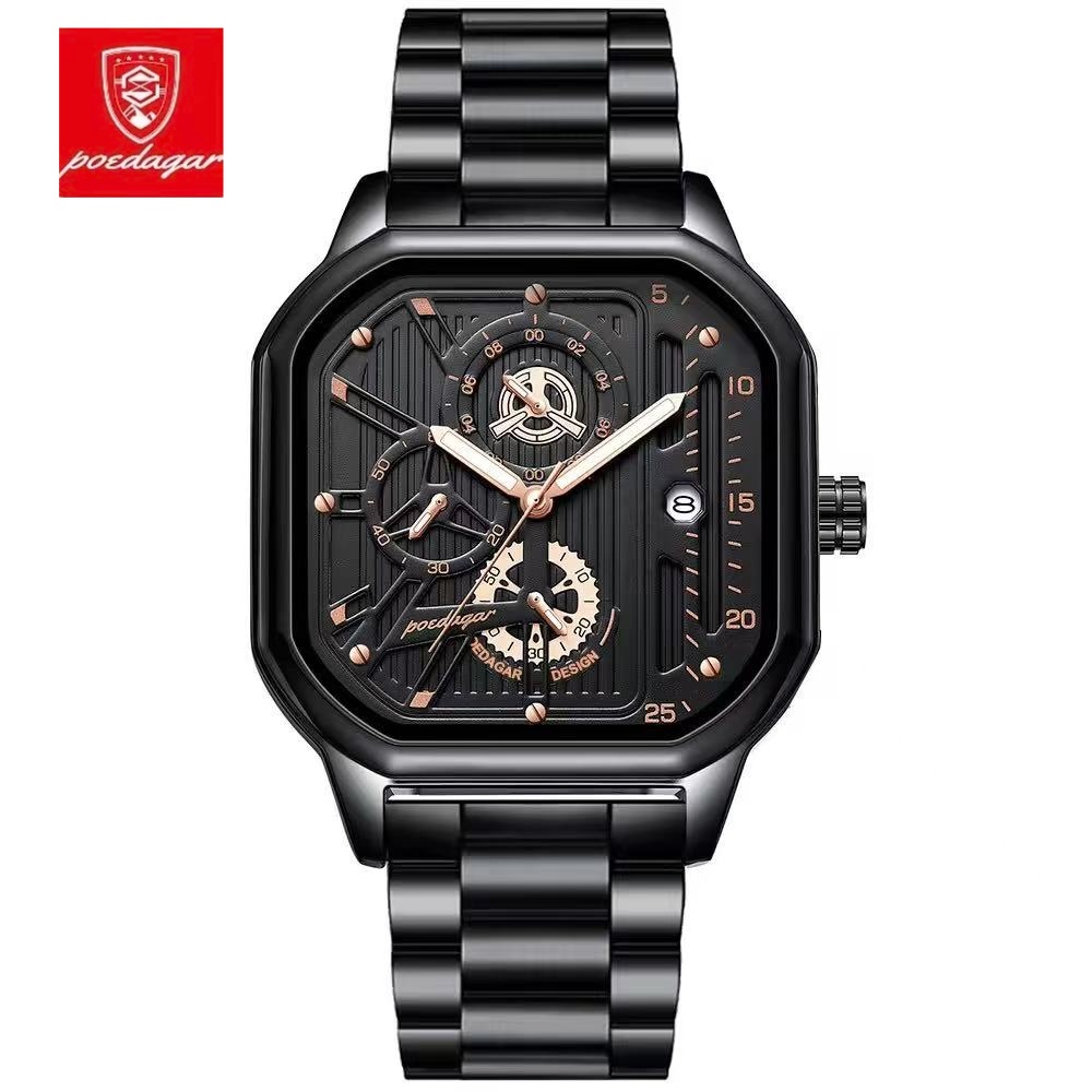 Top  POEDAGAR Watches for Men 628 Quartz Man Wristwatch Waterproof Not-Chronograph Leather Band Fashion Men Dual Time Watch