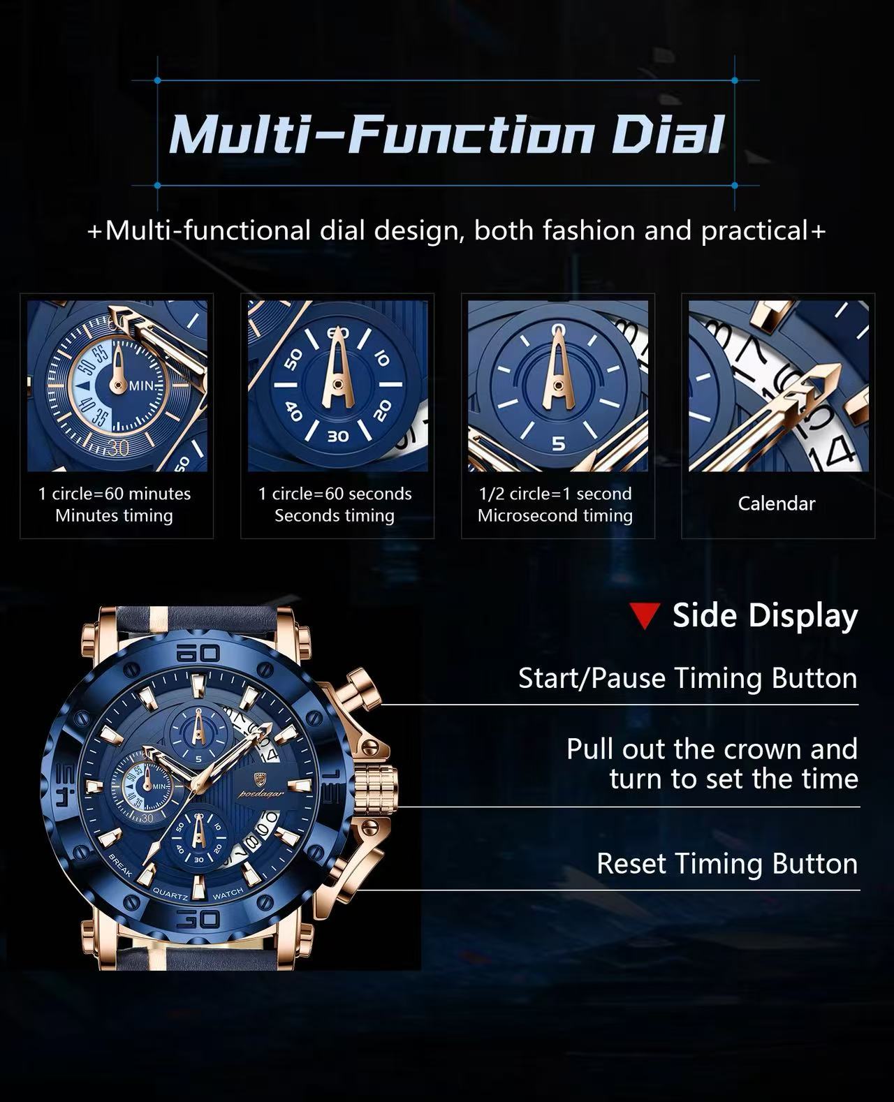 POEDAGAR 892 Wholesale Rose Gold and Black Watch Luminous Hands Waterproof Leather Band Date Display Watches for Men Reloj