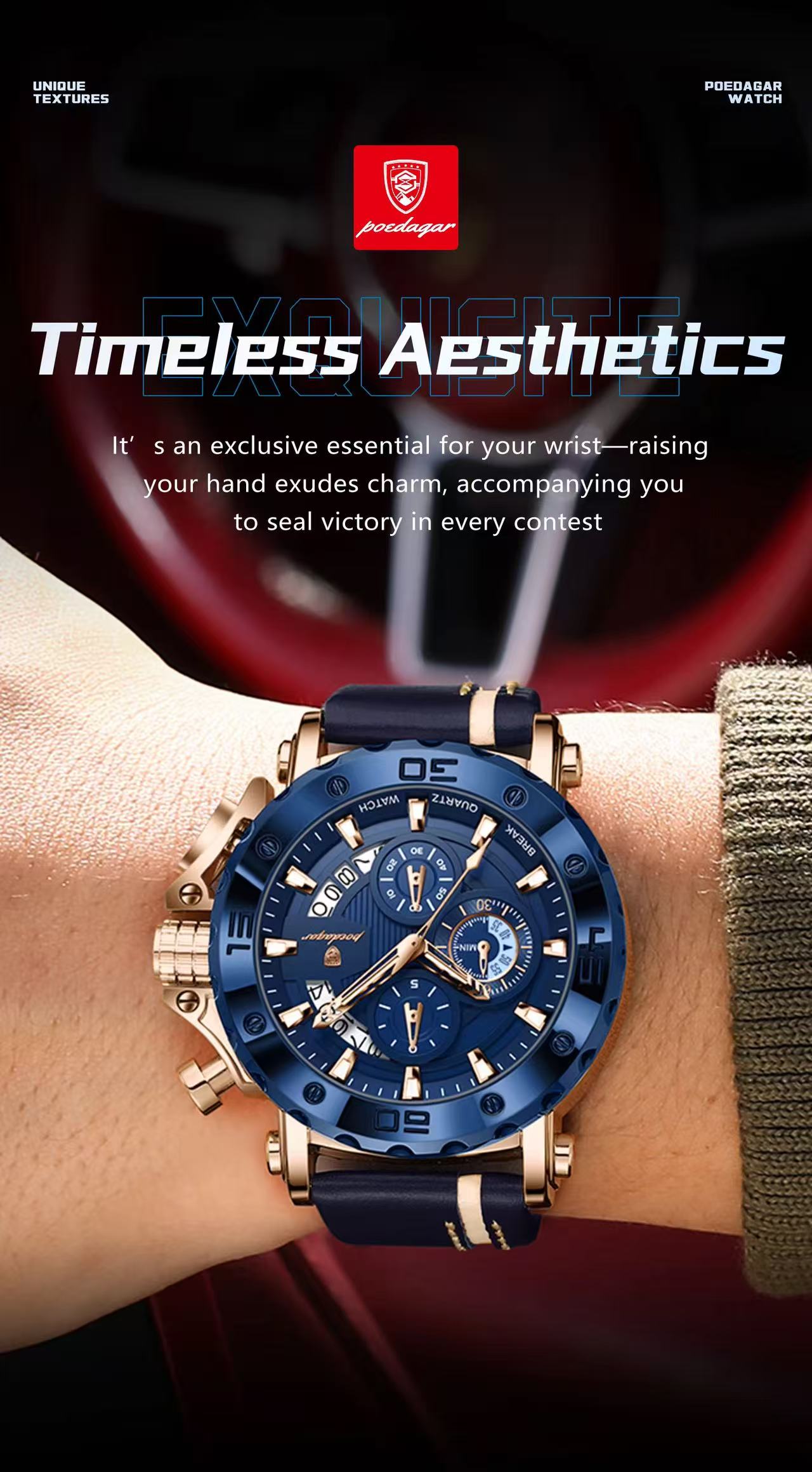 POEDAGAR 892 Wholesale Rose Gold and Black Watch Luminous Hands Waterproof Leather Band Date Display Watches for Men Reloj