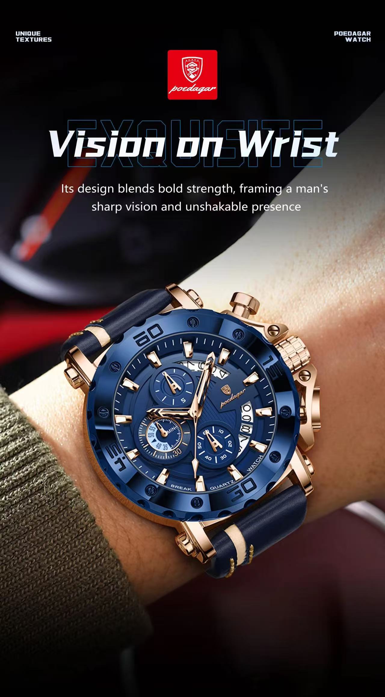 POEDAGAR 892 Wholesale Rose Gold and Black Watch Luminous Hands Waterproof Leather Band Date Display Watches for Men Reloj