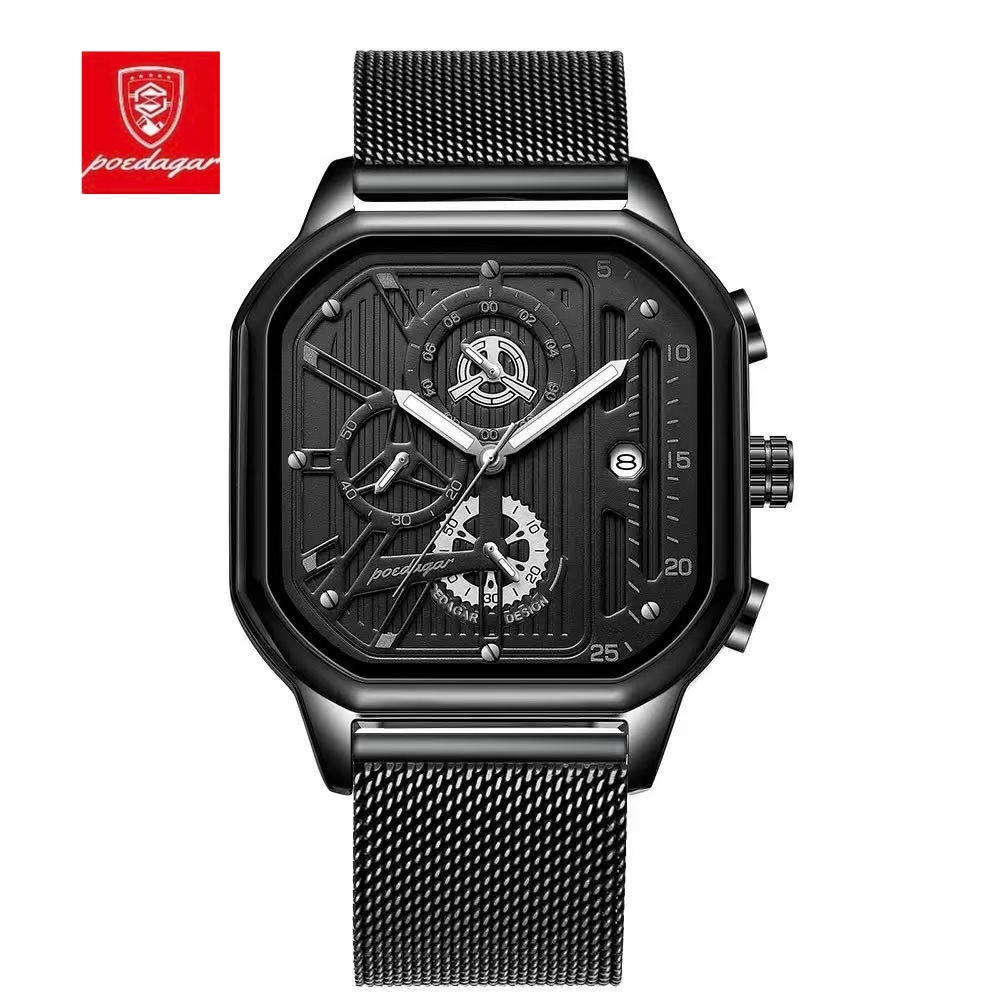 Top  POEDAGAR Watches for Men 628 Quartz Man Wristwatch Waterproof Not-Chronograph Leather Band Fashion Men Dual Time Watch