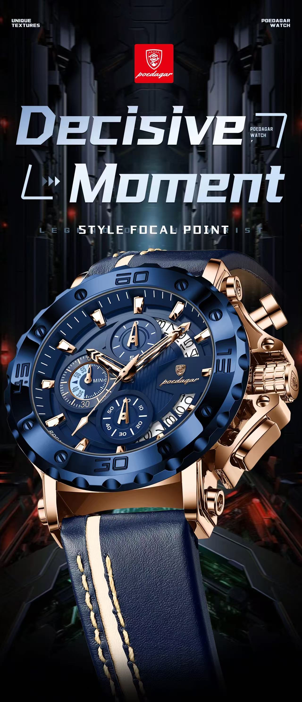 POEDAGAR 892 Wholesale Rose Gold and Black Watch Luminous Hands Waterproof Leather Band Date Display Watches for Men Reloj