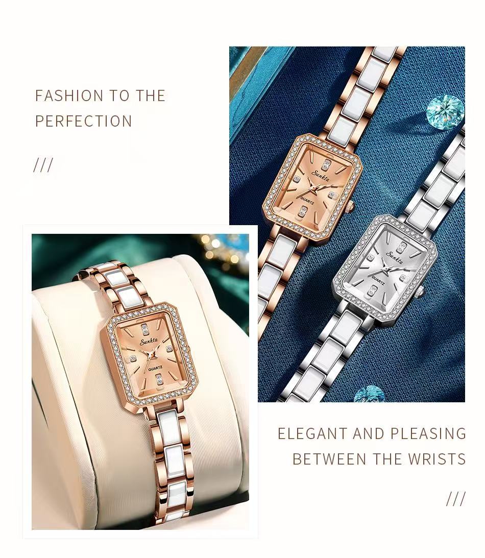 LIGE ST6717  Square Diamond Silver Quartz Ladies Bracelet Wristwatch Luxury Acrylic Band Jewelry for Women Watch Girl Gift