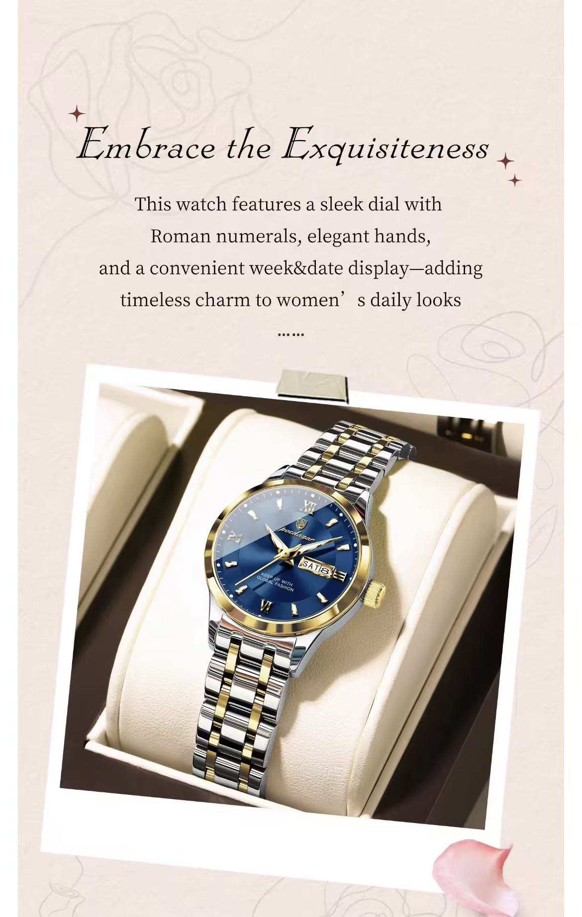 POEDAGAR 503 Luxury Reloj Waterproof Dual Calendar Waterproof Watches Luminous Stainless Steel Ladies Quartz Watch for Women's