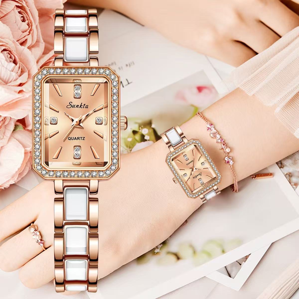 LIGE ST6717  Square Diamond Silver Quartz Ladies Bracelet Wristwatch Luxury Acrylic Band Jewelry for Women Watch Girl Gift