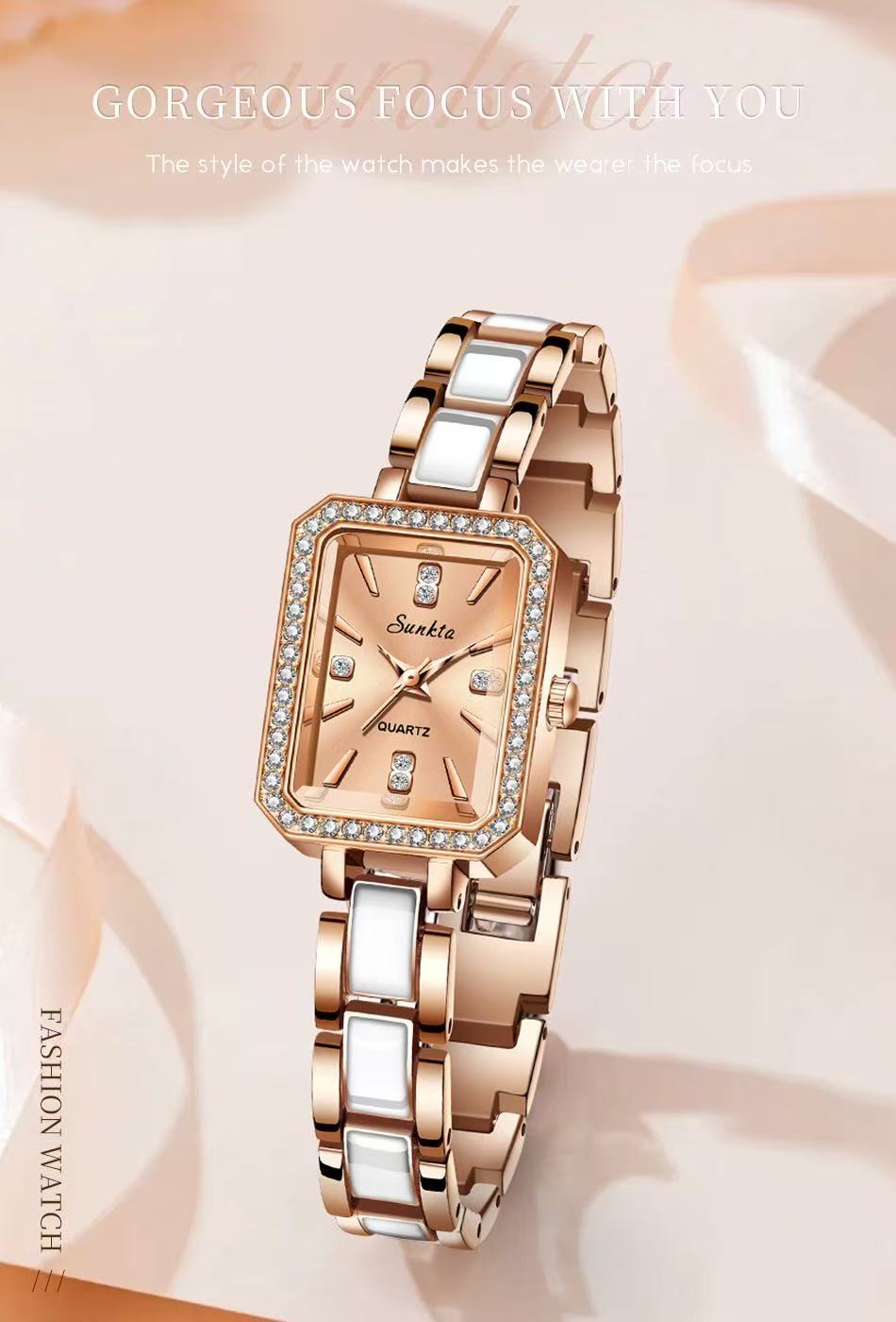 LIGE ST6717  Square Diamond Silver Quartz Ladies Bracelet Wristwatch Luxury Acrylic Band Jewelry for Women Watch Girl Gift