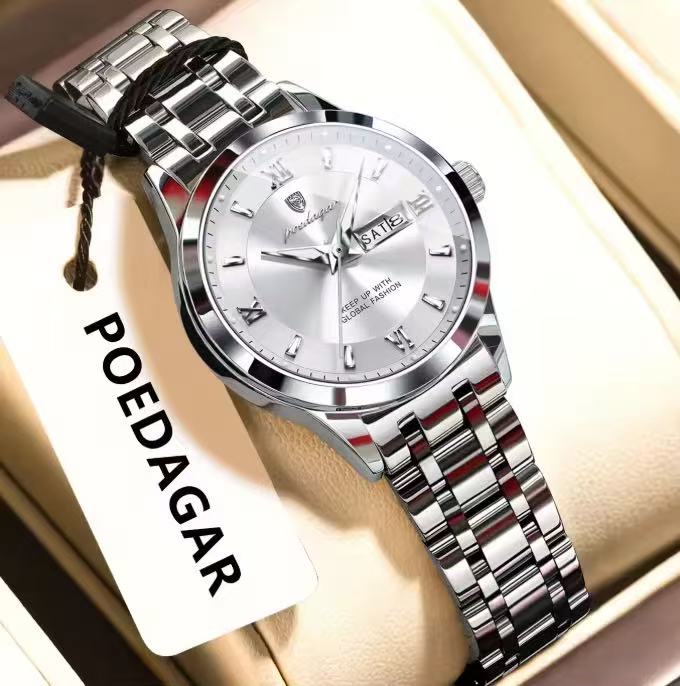 POEDAGAR 503 Luxury Reloj Waterproof Dual Calendar Waterproof Watches Luminous Stainless Steel Ladies Quartz Watch for Women's