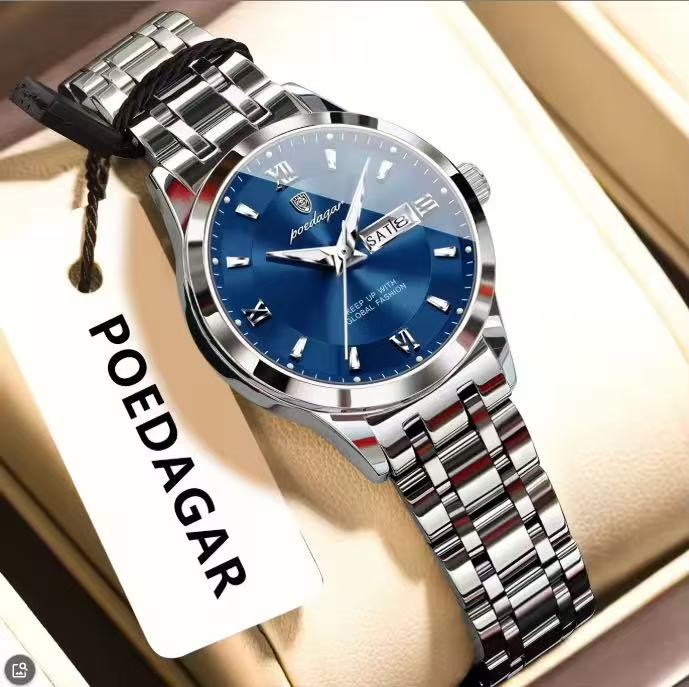 POEDAGAR 503 Luxury Reloj Waterproof Dual Calendar Waterproof Watches Luminous Stainless Steel Ladies Quartz Watch for Women's