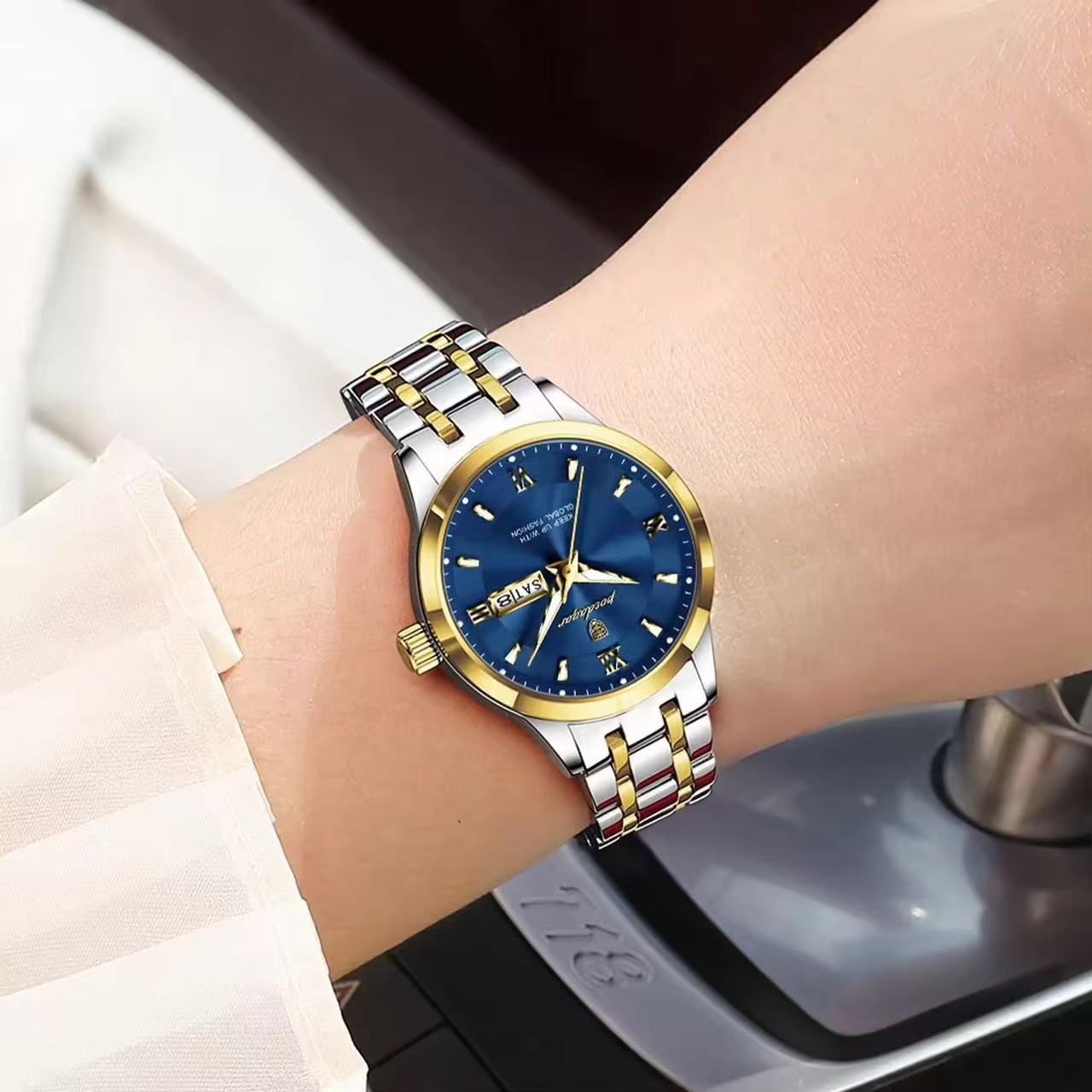 POEDAGAR 503 Luxury Reloj Waterproof Dual Calendar Waterproof Watches Luminous Stainless Steel Ladies Quartz Watch for Women's