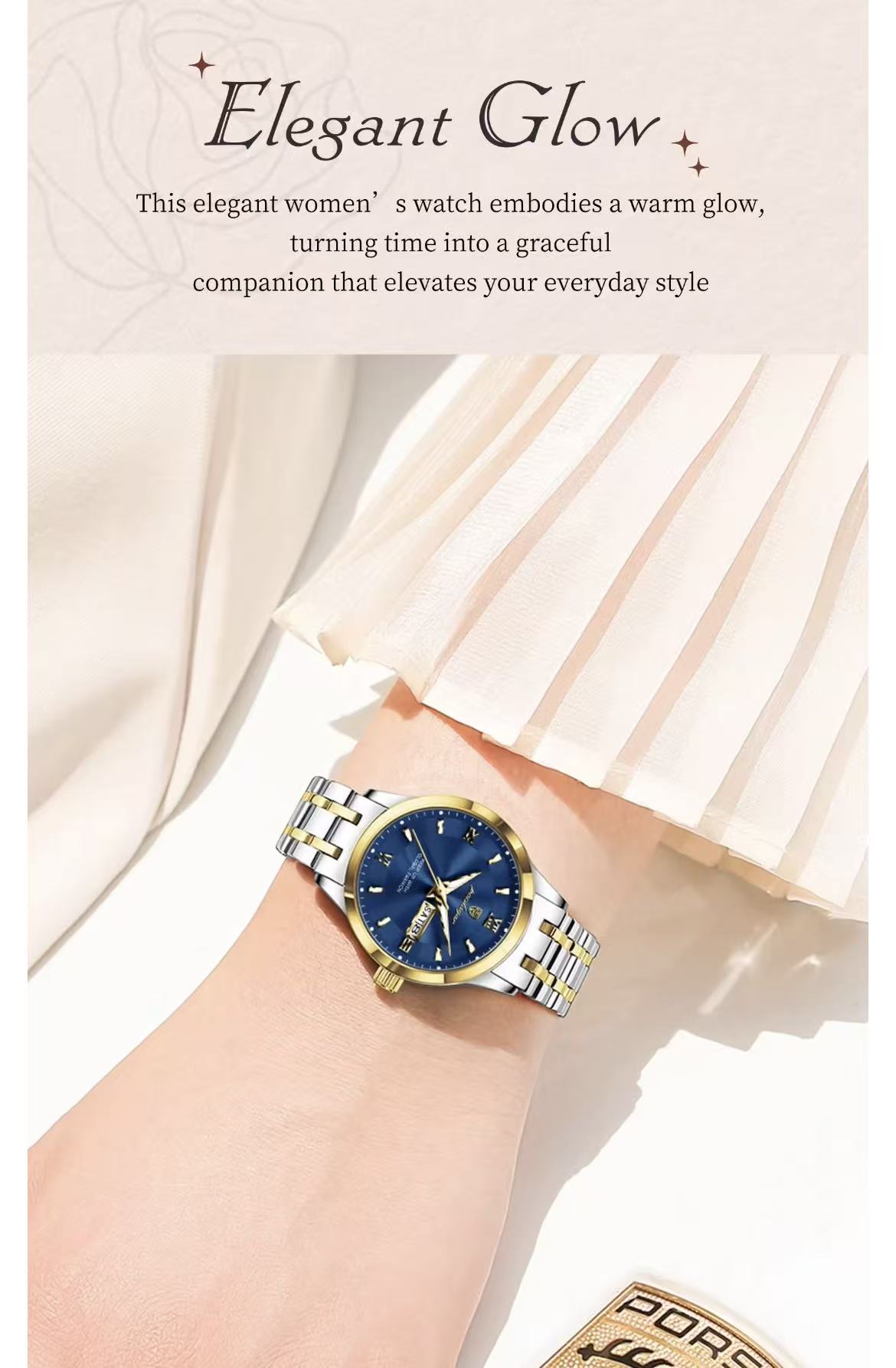 POEDAGAR 503 Luxury Reloj Waterproof Dual Calendar Waterproof Watches Luminous Stainless Steel Ladies Quartz Watch for Women's