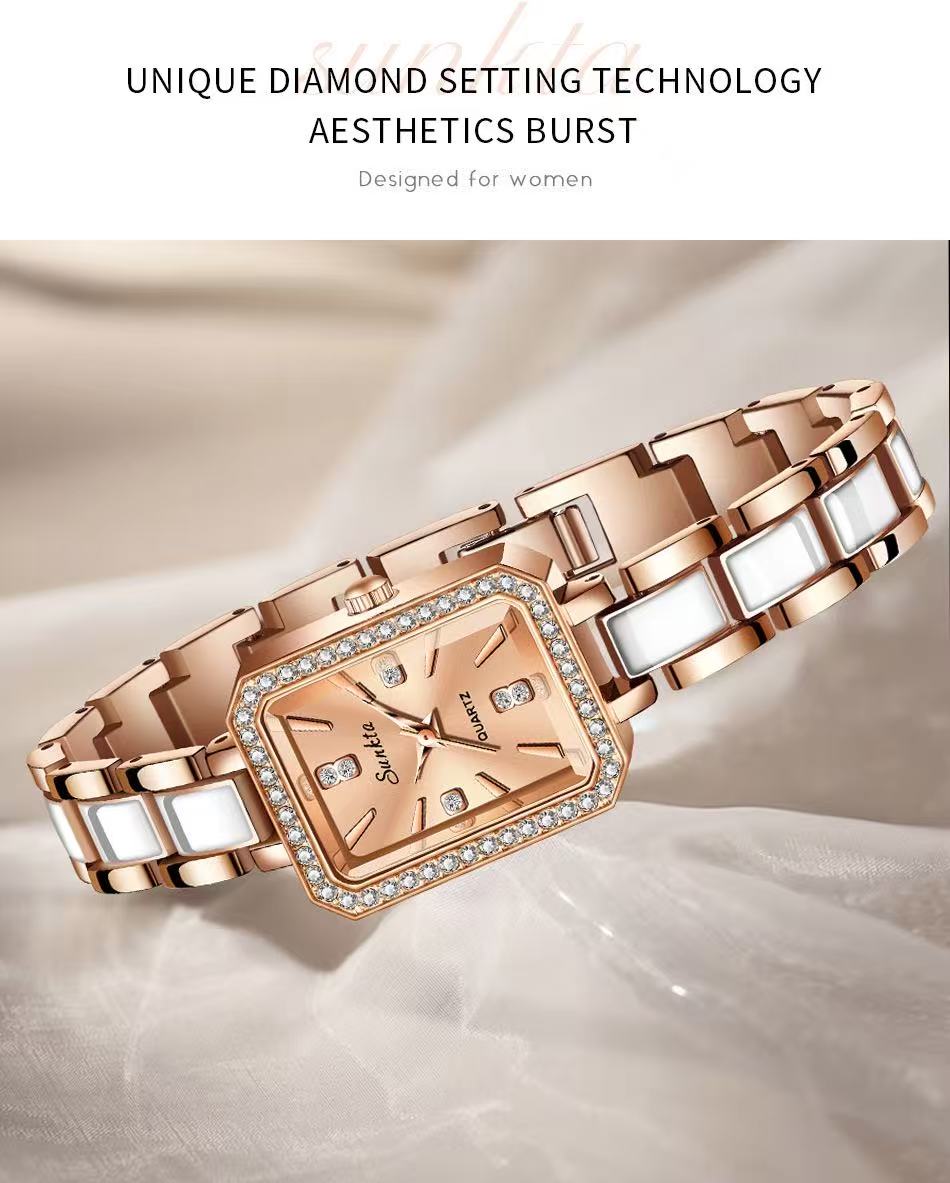 LIGE ST6717  Square Diamond Silver Quartz Ladies Bracelet Wristwatch Luxury Acrylic Band Jewelry for Women Watch Girl Gift