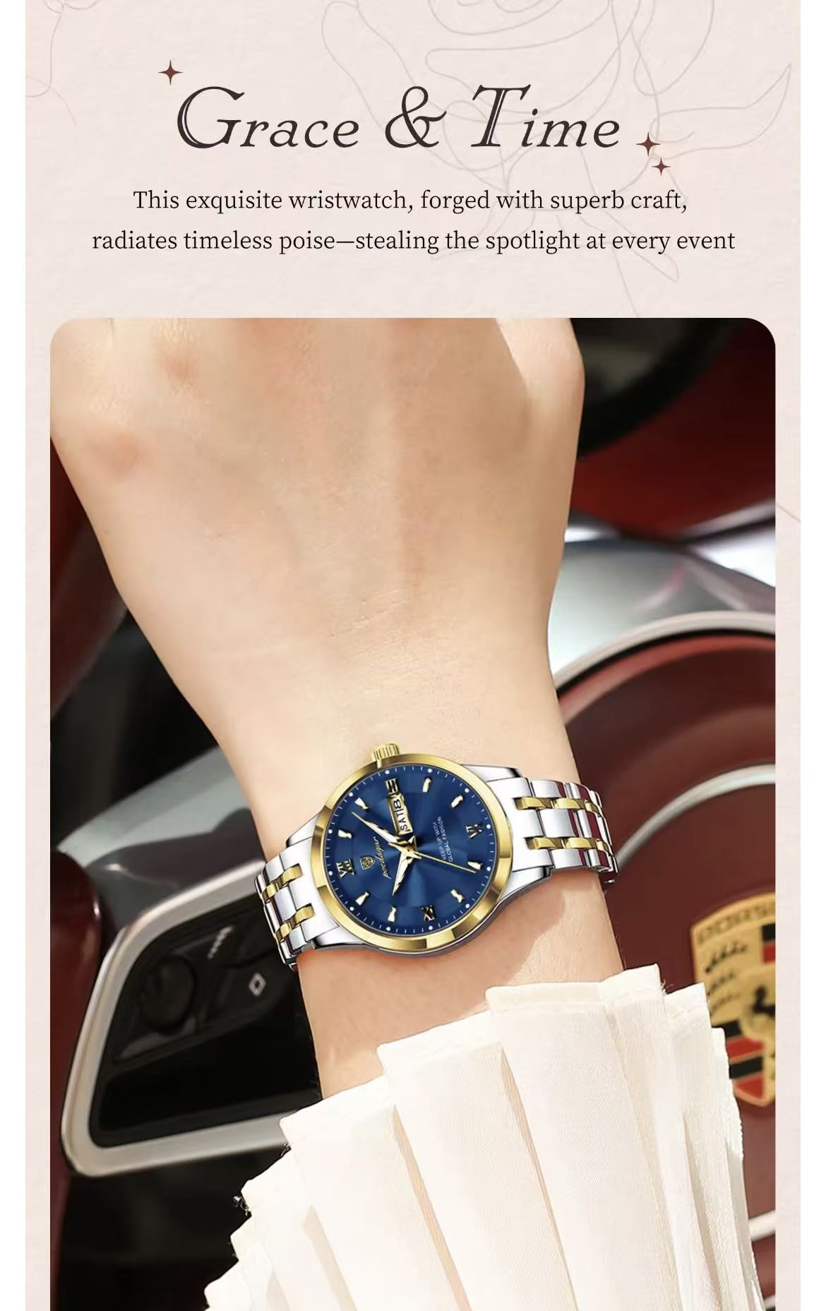 POEDAGAR 503 Luxury Reloj Waterproof Dual Calendar Waterproof Watches Luminous Stainless Steel Ladies Quartz Watch for Women's