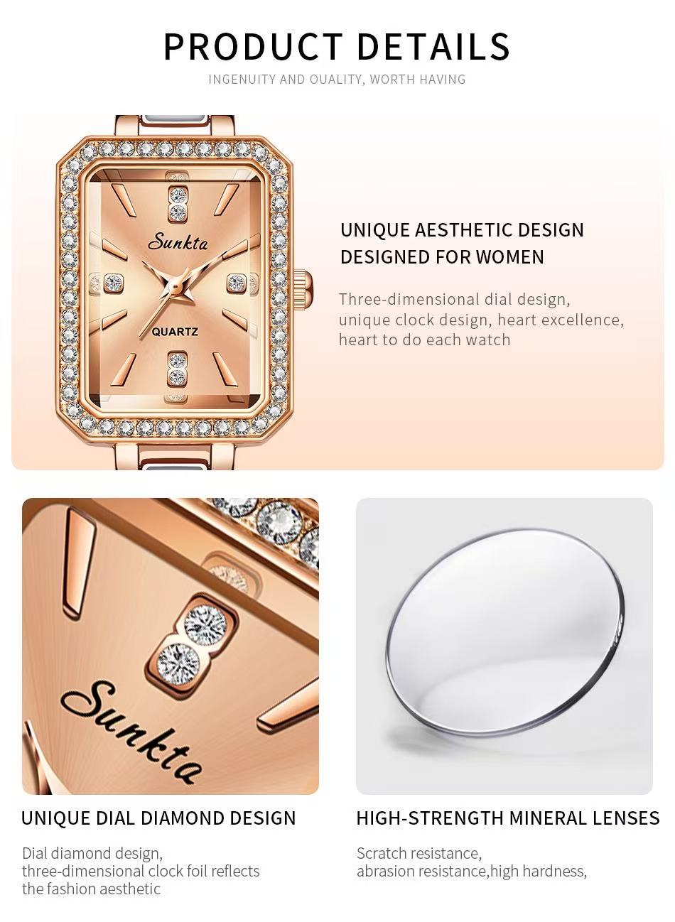 LIGE ST6717  Square Diamond Silver Quartz Ladies Bracelet Wristwatch Luxury Acrylic Band Jewelry for Women Watch Girl Gift
