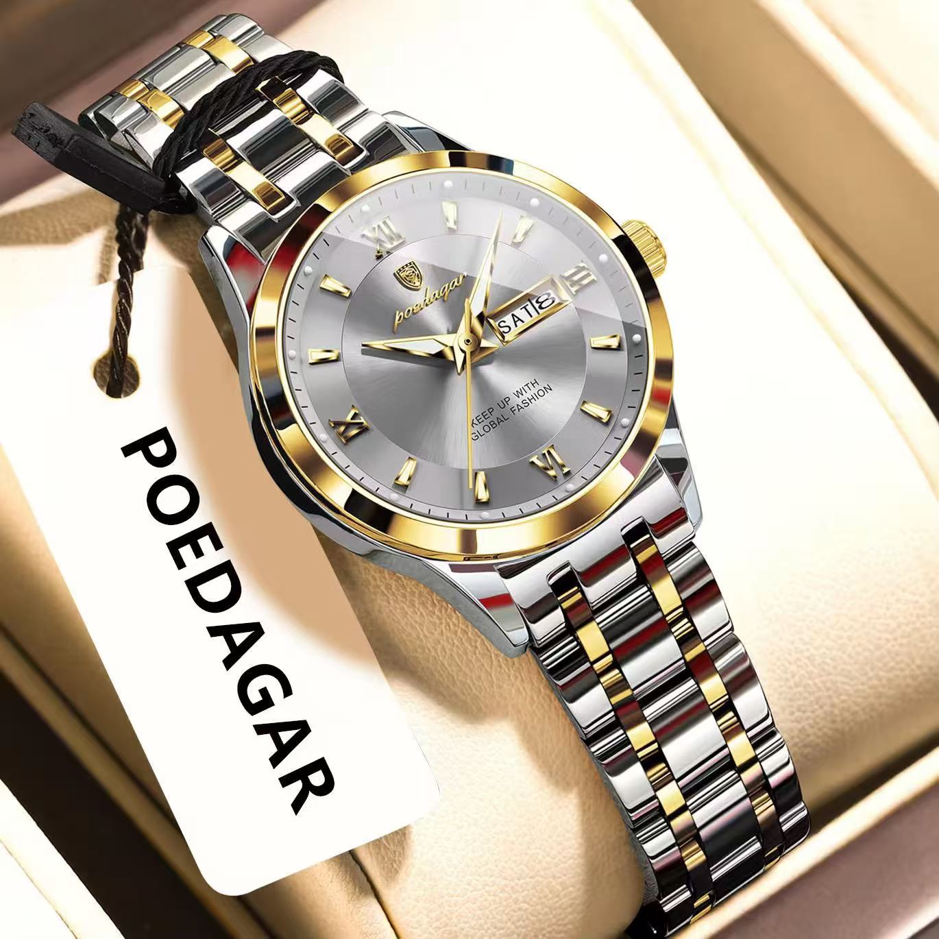 POEDAGAR 503 Luxury Reloj Waterproof Dual Calendar Waterproof Watches Luminous Stainless Steel Ladies Quartz Watch for Women's