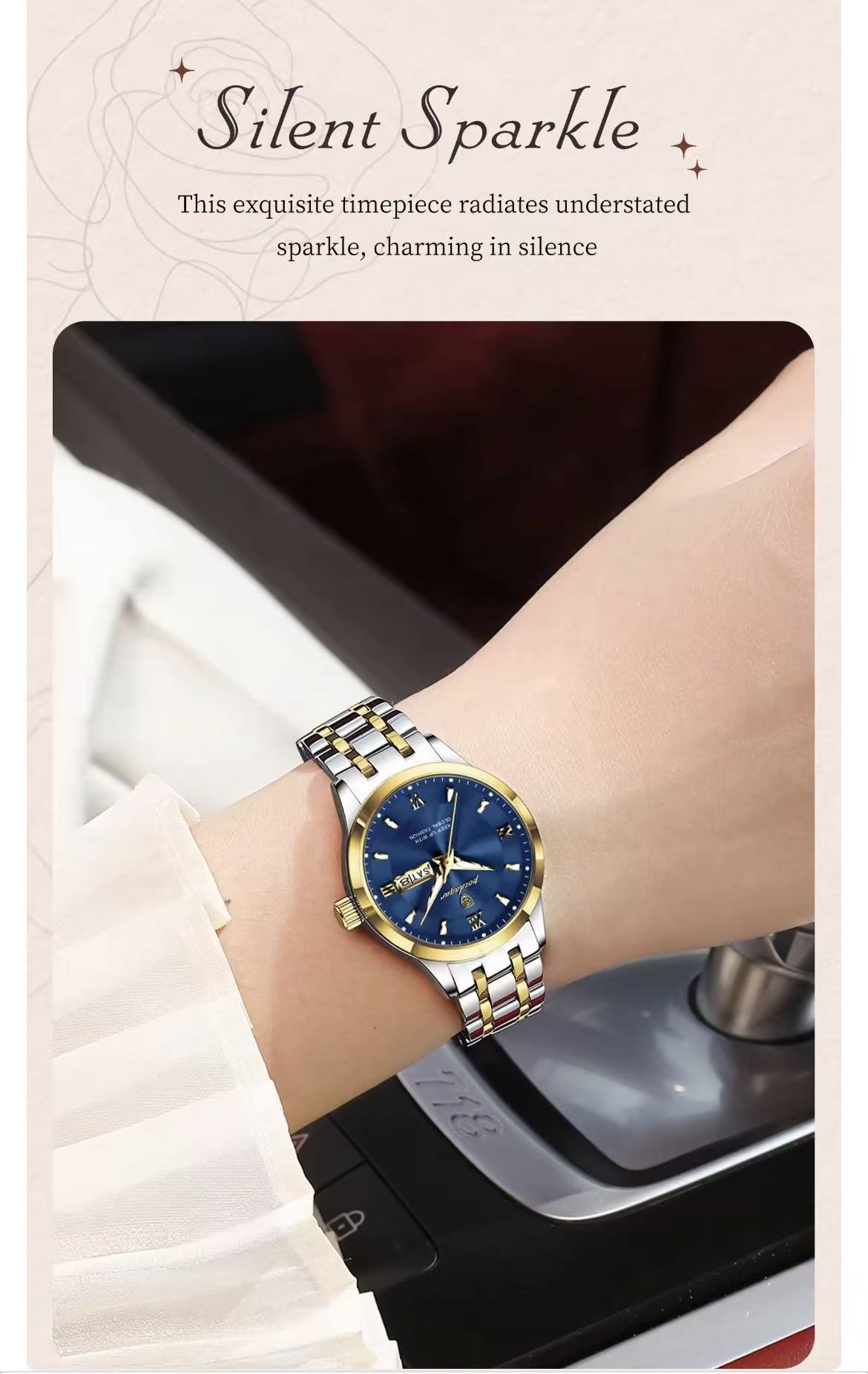 POEDAGAR 503 Luxury Reloj Waterproof Dual Calendar Waterproof Watches Luminous Stainless Steel Ladies Quartz Watch for Women's