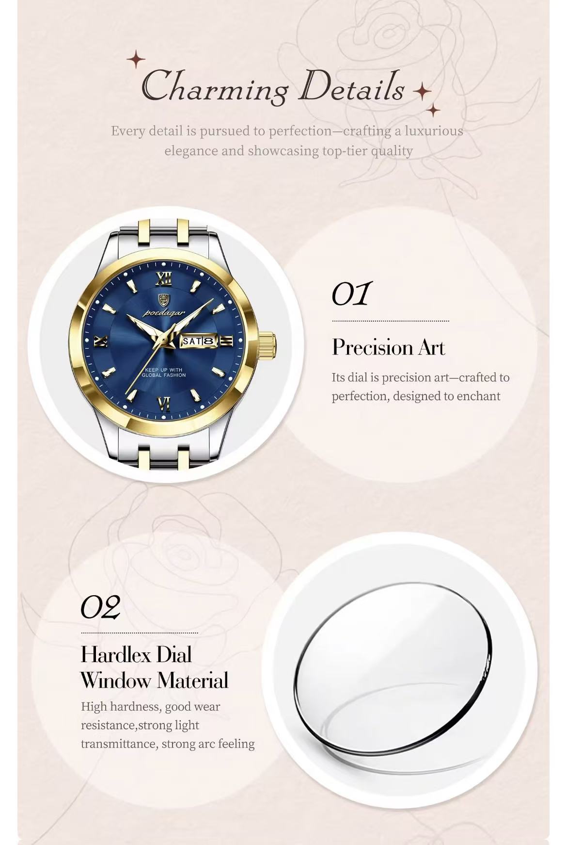 POEDAGAR 503 Luxury Reloj Waterproof Dual Calendar Waterproof Watches Luminous Stainless Steel Ladies Quartz Watch for Women's