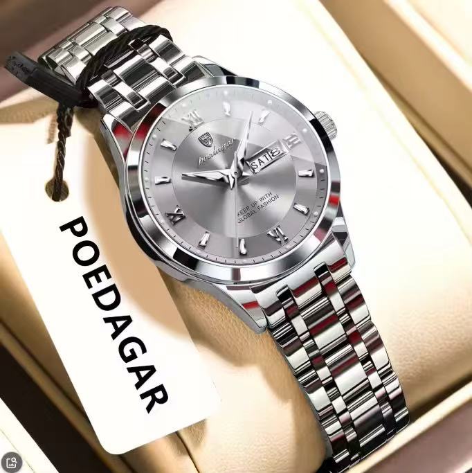 POEDAGAR 503 Luxury Reloj Waterproof Dual Calendar Waterproof Watches Luminous Stainless Steel Ladies Quartz Watch for Women's