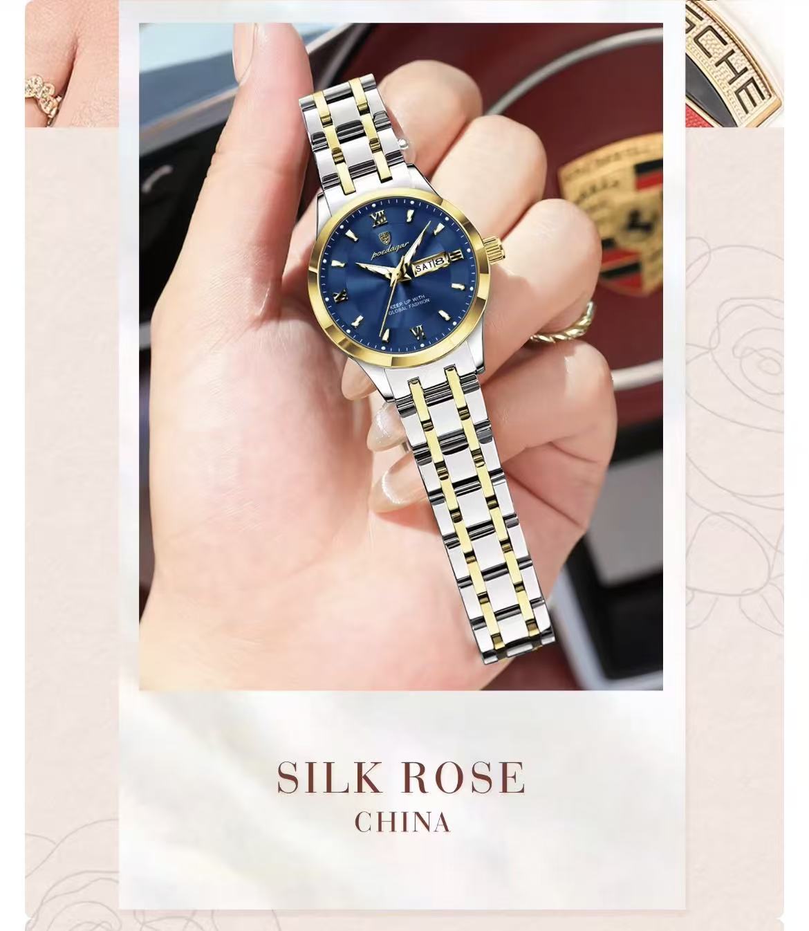 POEDAGAR 503 Luxury Reloj Waterproof Dual Calendar Waterproof Watches Luminous Stainless Steel Ladies Quartz Watch for Women's