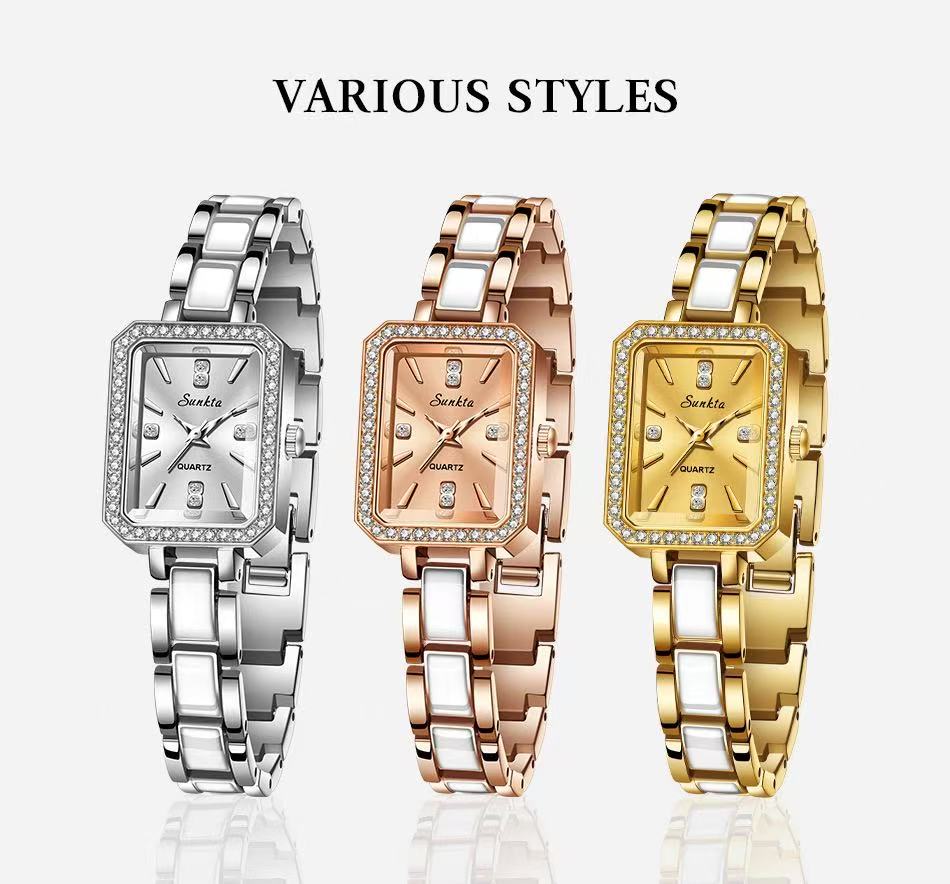 LIGE ST6717  Square Diamond Silver Quartz Ladies Bracelet Wristwatch Luxury Acrylic Band Jewelry for Women Watch Girl Gift