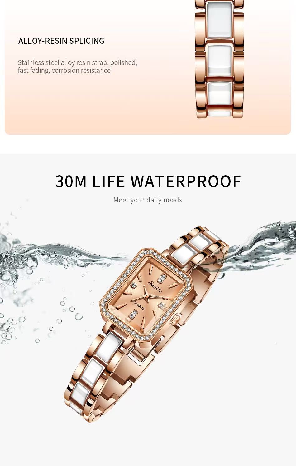 LIGE ST6717  Square Diamond Silver Quartz Ladies Bracelet Wristwatch Luxury Acrylic Band Jewelry for Women Watch Girl Gift