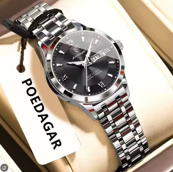 POEDAGAR 503 Luxury Reloj Waterproof Dual Calendar Waterproof Watches Luminous Stainless Steel Ladies Quartz Watch for Women's