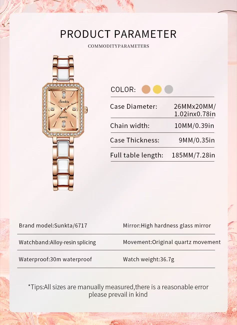 LIGE ST6717  Square Diamond Silver Quartz Ladies Bracelet Wristwatch Luxury Acrylic Band Jewelry for Women Watch Girl Gift