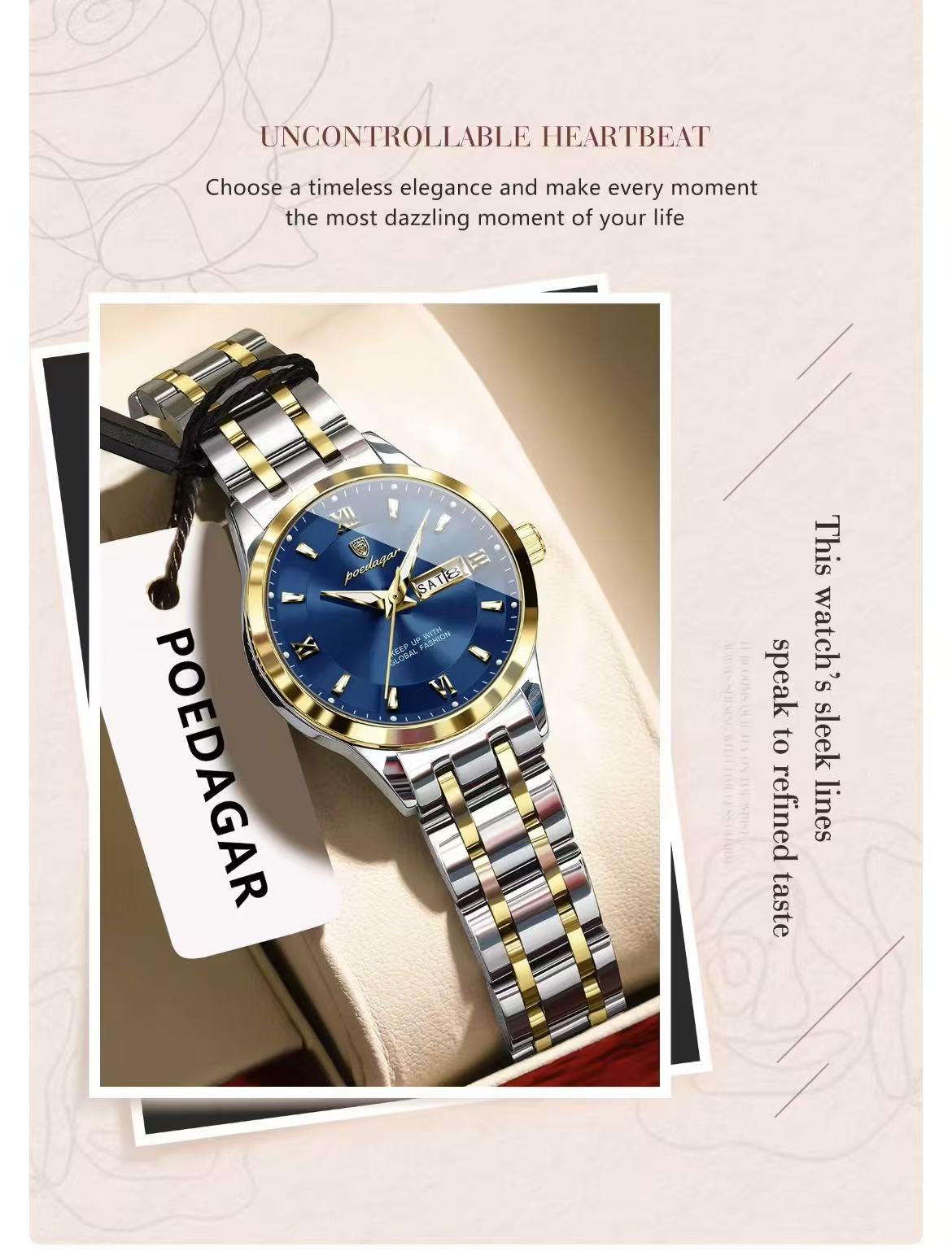 POEDAGAR 503 Luxury Reloj Waterproof Dual Calendar Waterproof Watches Luminous Stainless Steel Ladies Quartz Watch for Women's