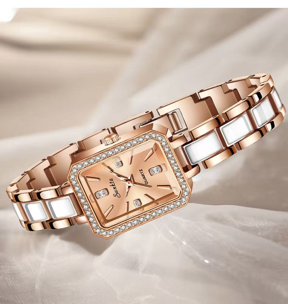 LIGE ST6717  Square Diamond Silver Quartz Ladies Bracelet Wristwatch Luxury Acrylic Band Jewelry for Women Watch Girl Gift
