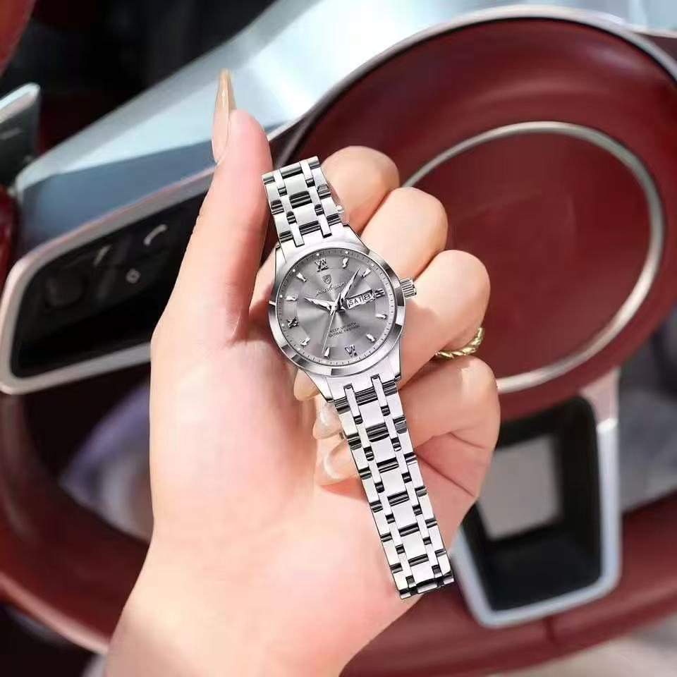 POEDAGAR 503 Luxury Reloj Waterproof Dual Calendar Waterproof Watches Luminous Stainless Steel Ladies Quartz Watch for Women's